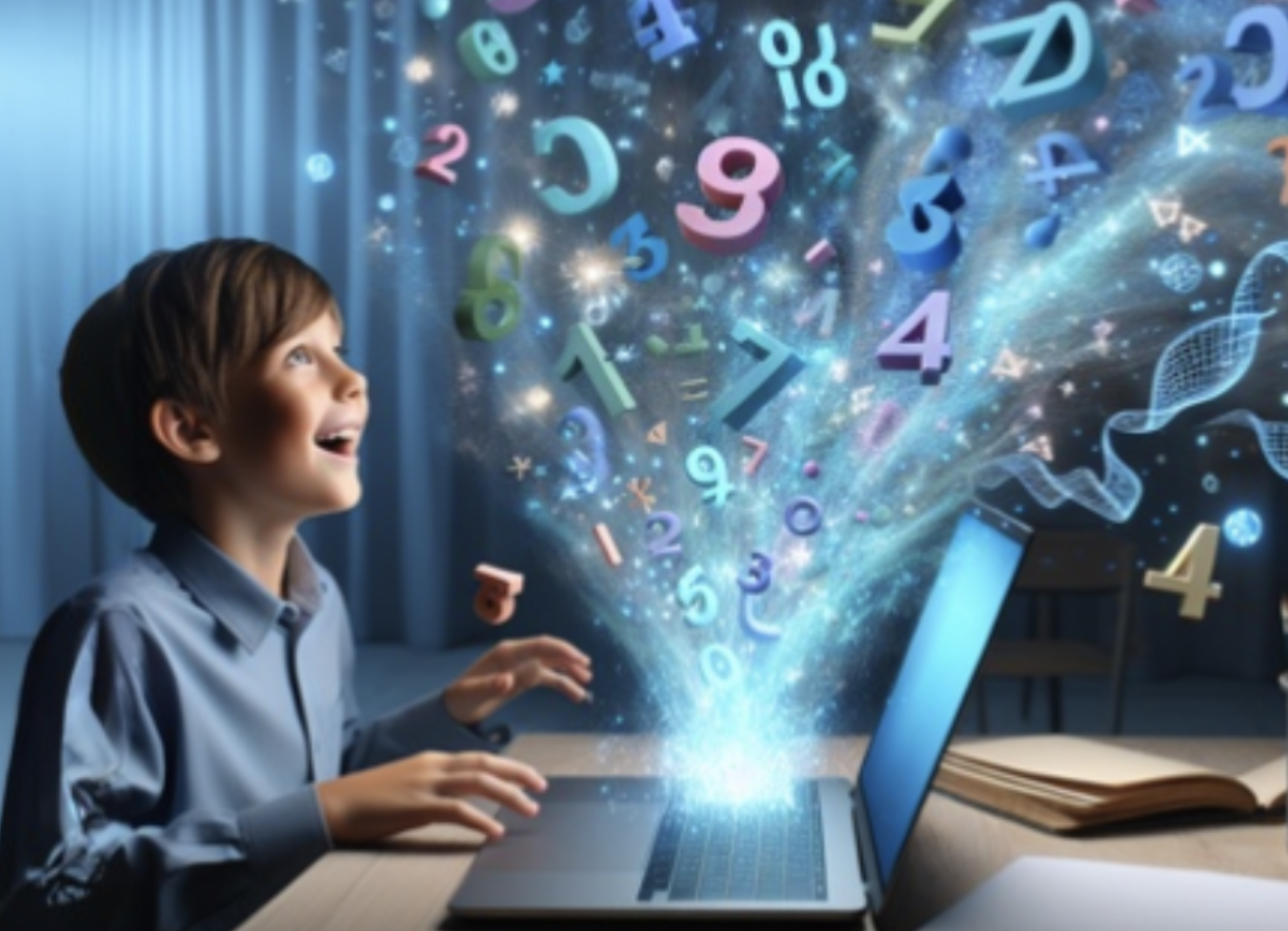 A student amazed as maths comes alive on their laptop